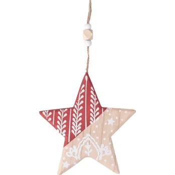 Vánoční dekorace Závěs dřevo 145x155mm hvězdička, přírodní, červená