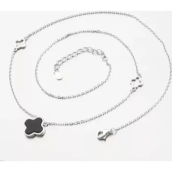 Náhrdelník Dámský náhrdelník stříbro 925 černým čtyřlístkem PKL-5021 délka 42 cm