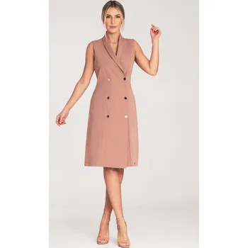 Dámské šaty Béžové elegantní midi šaty bez rukávů M1067 Beige Velikost: S
