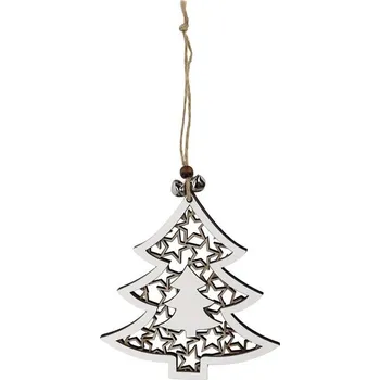 Vánoční dekorace Závěs dřevo 140X150mm stromek, přírodní, bílá