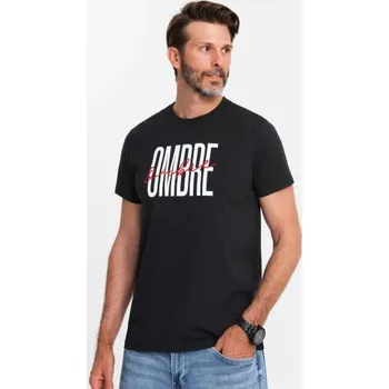 Pánské tričko Ombre Clothing Černé bavlněné tričko s nápisem OMBRE V2 TSPT-0210