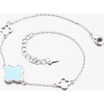 Náramek Dámský náramek stříbro 925 čtyřlístky a modrý opál PKL-4017 délka 20 cm