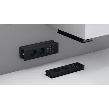 Organizér kabelů ASA 06132E00023 Vestavná zásuvková jednotka VERSAFRAME 2.0 PRO 2x230V, 2xUSB 5V (nabíječka), 1x volná pozice, eloxovaný hliník/černá