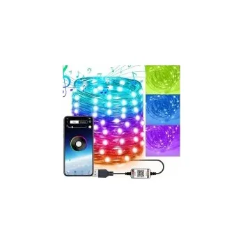 Vánoční dekorace Vánoční RGB LED řetěz, aplikace, Bluetooth, USB, smart, 50 diod/5 m