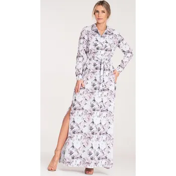 Dámské šaty Dámské vzorované bílé košilové maxi šaty M1077 Pattern 70 Velikost: XL