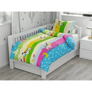 Povlečení Bavlněné povlečení do postýlky ZAMILOVANÉ ZEBRY barevné, polštář 38 x 50 cm, peřinka 100 x 140 cm, gramáž 135 g/m2