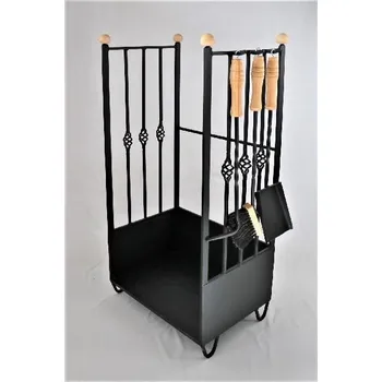 Koš na dřevo vysoký hranatý včetně nářadí - černý