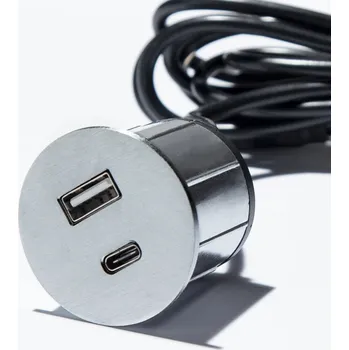 Organizér kabelů ASA 06029Z00025 Nabíjecí HUB vestavný VERSAPICK, 2xUSB 5V (typ A), 70x25mm, oválný, kov, nerez