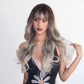 Paruka Dlouhá ombré stříbrná paruka Aprila s ofinou