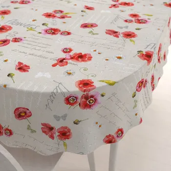 ubrus Dekorační oválný ubrus Porto PRT-022 Vlčí máky a kopretiny na režném 50x100 cm