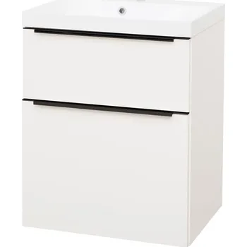 Koupelnový nábytek Mereo Mailo, koupelnová skříňka s umyvadlem z litého mramoru 61 cm, bílá, černé madlo