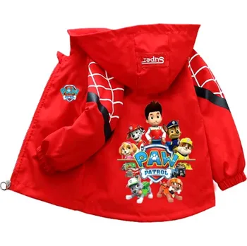 Dívčí bunda Jarní/podzimní bunda (větrovka) pro kluky - Tlapková patrola (nápis Paw Patrol ve znaku) Barva: Červená, Velikost: 100/3 roky