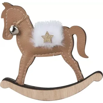Vánoce Houpací koník v imitaci kůže s rolničkou 11 x 11,5 cm 4982