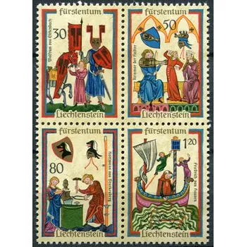 Poštovní známka (1970) MiNr. 527 - 530 ** - Lichtenštejnsko - Středověcí pěvci - podle Codexu Manesse (IV.)