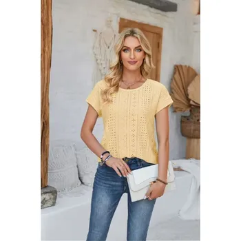 Dámská halenka Dámská ležérní "vintage" halenka z perforované látky Barva: žlutá (BK098-5), Velikost: XXL