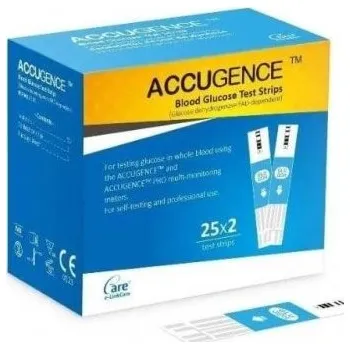 Plynová maska ACCUGENCE Testovací proužky na glykémii—Na bázi glukosdehydrogenázy, 50ks