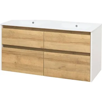 Koupelnový nábytek Mereo Opto, koupelnová skříňka s keramickým umyvadlem 121 cm, bílá/dub Riviera