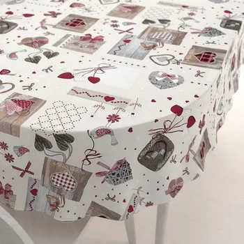 ubrus Dekorační oválný ubrus Porto PRT-015 Vínovo-šedá srdíčka na krémovém 50x100 cm