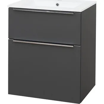 Koupelnový nábytek Mereo Mailo, koupelnová skříňka s keramickým umyvadlem 61 cm, antracit, chrom madlo