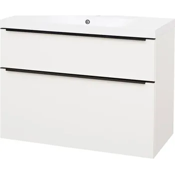 Koupelnový nábytek Mereo Mailo, koupelnová skříňka s umyvadlem z litého mramoru 101 cm, bílá, černé madlo