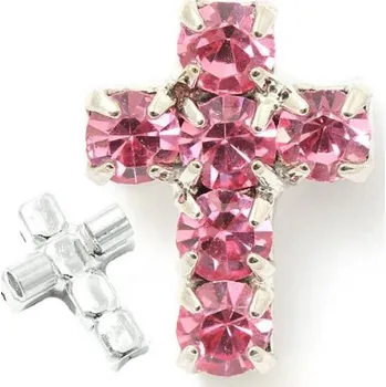 Přívěsek Crystal-ZONE Korálek křížek 10/7mm „vertikal“ rose/rhodium