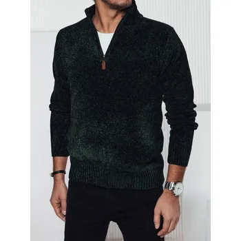 Pánský svetr Tmavě zelený pánský stylový svetr se zipem u límce WX2239 Velikost: 2XL