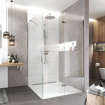Mereo Sprchový kout, Novea, čtverec, zalamovací, 80x80 cm, chrom ALU, sklo Čiré, dveře pravé a pevný díl
