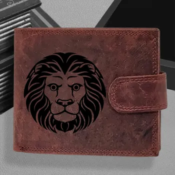 Personalizovaná kožená peněženka s tvým jménem nebo monogramem a motivem znamení zvěrokruhu | Lev-(23. 7. – 22. 8.) Pánská vínová peněženka Carlo