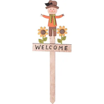 Dekorace dřevěný strašák 17,5 x 47 cm, přírodní