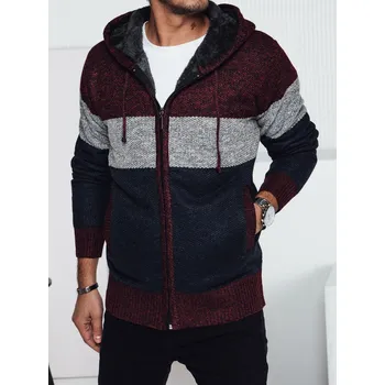 Pánský svetr Vínovo-modrý pánský zateplený svetr na zip s kapucí WX2275 Velikost: 3XL