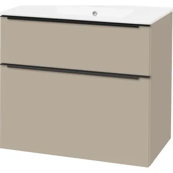 Koupelnový nábytek Mereo Mailo, koupelnová skříňka s keramickým umyvadlem 81 cm, šedý kámen, černé madlo