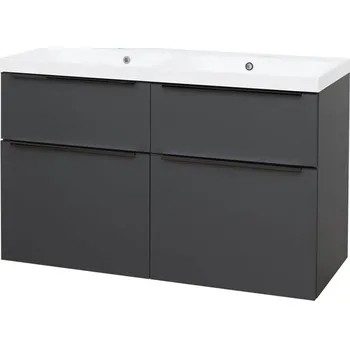 Koupelnový nábytek Mereo Mailo, koupelnová skříňka s umyvadlem z litého mramoru 121 cm, antracit, černé madlo