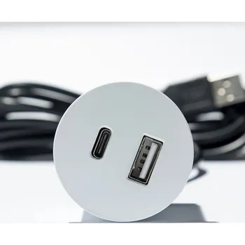 Organizér kabelů ASA 06029Z00004 Nabíjecí HUB vestavný VERSAPICK, 2xUSB 5V (typ A+C), ⌀42mm, kulatý, kov, bílá RAL9003