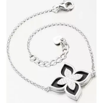 Náramek Dámský náramek stříbro 925 černou květinou a se zirkony PKL-4021 délka 20 cm