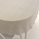 Saténový oválný ubrus LUP-503 Zlatý zámecký vzor na krémově bílém 140x200 cm