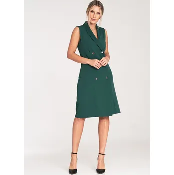 Dámské šaty Tmavě zelené elegantní midi šaty bez rukávů M1067 Green Velikost: S