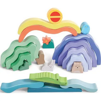 Dřevěná hračka Kostky - Oblouky, Skládací tvary příroda, 22ks (Hape)