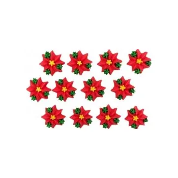 Jedlá dekorace na dort Cukrová ozdoba - KYTIČKY s lístky červené