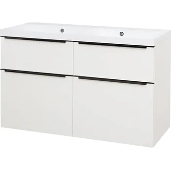 Koupelnový nábytek Mereo Mailo, koupelnová skříňka s umyvadlem z litého mramoru 121 cm, bílá, černé madlo