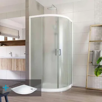 Mereo Sprchový set:, LIMA čtvrtkruh, 90x90x190 cm, R 550, bílý ALU, sklo Point, vanička litý mramor