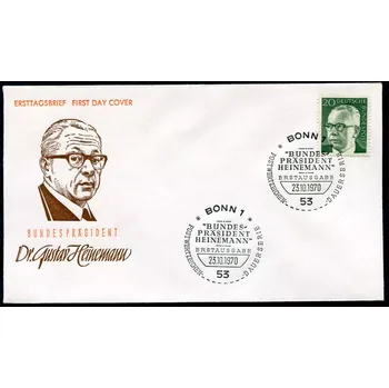 Poštovní známka Deutsche Bundespost FDC MiNr. 637 (23.10.1970) - SRN - Dr. H.C. Gustav Heinemann (1899-1976)