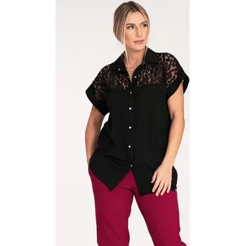 Dámská halenka Černá košile s krajkou a límečkem M1073 Black Velikost: L