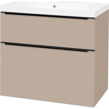 Koupelnový nábytek Mereo Mailo, koupelnová skříňka s umyvadlem z litého mramoru 81 cm, šedý kámen, černé madlo