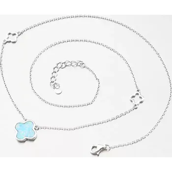 Náhrdelník Dámský náhrdelník stříbro 925 čtyřlístky a modrý opál PKL-5020 délka 45 cm