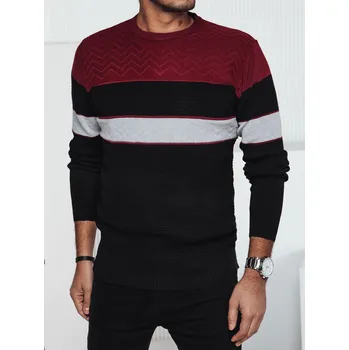 Pánský svetr Vínovo-černý pánský žebrovaný svetr WX2283 Velikost: 2XL