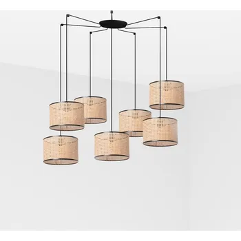 FARO MAMBO závěsné svítidlo, černá/ratan, pr.320 7L - FARO FARO 64314-48-7L