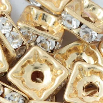 Materiál na výrobu šperku CZ Šatonový čtvereček 6mm zlato/crystal