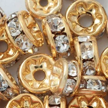 Korálek CZ Šatonová rondelka 10mm zlato/crystal