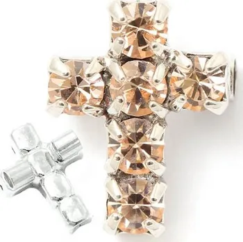 Přívěsek Crystal-ZONE Korálek křížek 10/7mm „vertikal“ light peach/rhodium