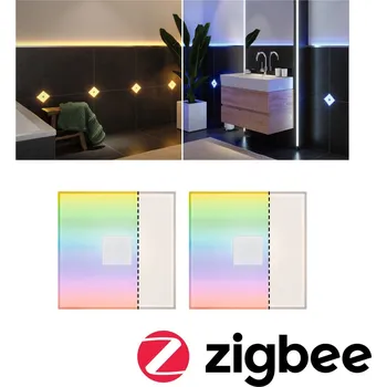 Koupelnové svítidlo PAULMANN LumiTiles LED dlaždice čtvercová 2ks sada IP44 100x10mm 230/12V 2x0,75W stmívatelné 2700K bílá umělá hmota/hliník - PAULMANN P 78412